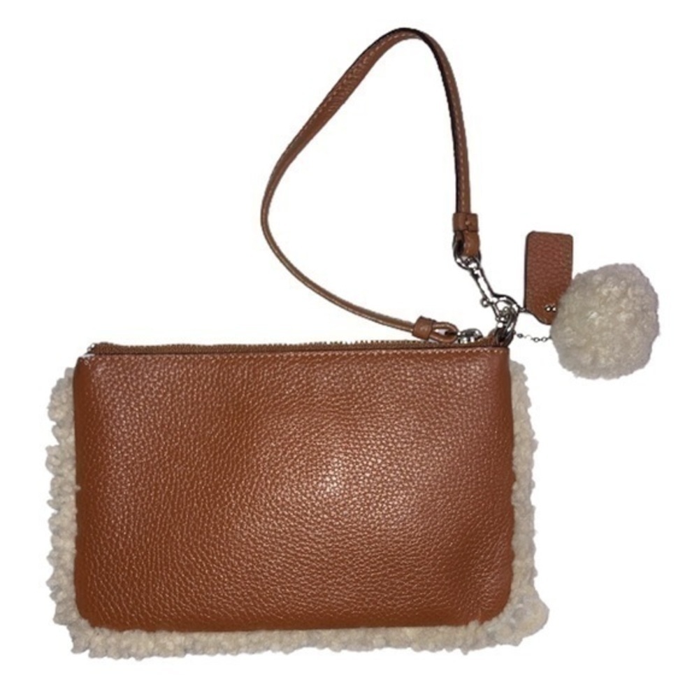 Coach brown leather shearling trimmed wristlet bag - Picture 2 of 10